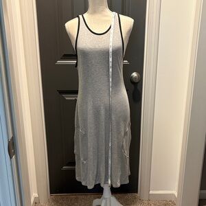 Sleeveless Grey Tank Dress with Black Trim